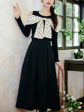 Load image into Gallery viewer, Retro Polka Dot Bow Top and Black Skirt 1950s Vintage Suit