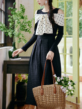 Load image into Gallery viewer, Retro Polka Dot Bow Top and Black Skirt 1950s Vintage Suit