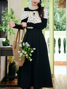 Retro Polka Dot Bow Top and Black Skirt 1950s Vintage Suit