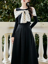 Load image into Gallery viewer, Retro Polka Dot Bow Top and Black Skirt 1950s Vintage Suit