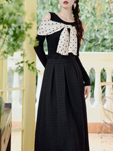 Load image into Gallery viewer, Retro Polka Dot Bow Top and Black Skirt 1950s Vintage Suit