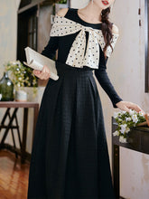 Load image into Gallery viewer, Retro Polka Dot Bow Top and Black Skirt 1950s Vintage Suit