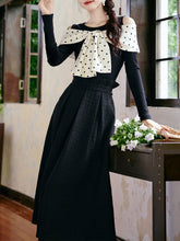Load image into Gallery viewer, Retro Polka Dot Bow Top and Black Skirt 1950s Vintage Suit