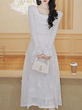 Load image into Gallery viewer, White 3D Butterfly Square Collar Long Sleeve Wedding Dress