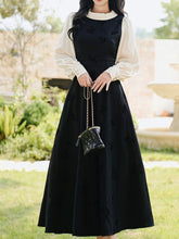 Load image into Gallery viewer, Black &amp; White Butterfly Embroidered Dress with Contrast Sleeves