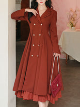 Load image into Gallery viewer, Grey Classic Vintage Lapel Double Layered Hem Swing Dress with Detachable Cape