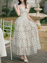 Load image into Gallery viewer, Vintage White Polka Dots Spaghetti Strap Maxi Dress