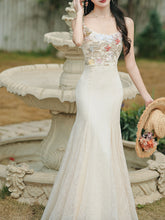 Load image into Gallery viewer, Vintage White Lace Spaghetti Strap Maxi Fish Tail Dress