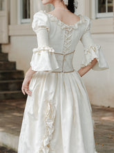 Load image into Gallery viewer, Victorian White Corset Midi Dress - French Rococo Angel Embroidery Ruffle Dress
