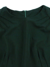 Load image into Gallery viewer, Dark Green Short Sleeve Vintage Dress with Waist Bow