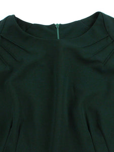 Dark Green Short Sleeve Vintage Dress with Waist Bow