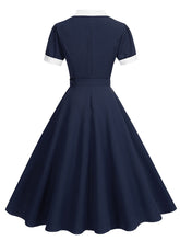 Load image into Gallery viewer, Sweet Navy Sailor Collar Short Sleeve Swing Vintage Dress with Hat Set