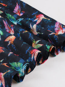 Sweet Navy Birds Printed Cotton 50s Flapper Dress