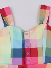 Load image into Gallery viewer, Rainbow Check Strappy Swing Dress 1950S Vintage Dress with Hat Set