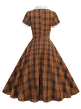 Load image into Gallery viewer, Orange Tartan Plaid Vintage Dress with a White Shawl Collar