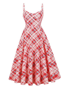 Vintage Red Spaghetti Strap Plaid 1950S Vintage Dress Set