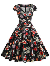 Load image into Gallery viewer, Vintage Sacred Heart Art Print Wrap V-Neck Cap Sleeve 1950s Swing Dress