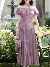 Load image into Gallery viewer, Lilac Off-The-Shoulder Ruffle Maxi Dress Set