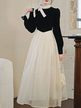 Load image into Gallery viewer, Ballet Sweet Pearl Collar Vintage Little Black And White Dress