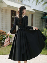Load image into Gallery viewer, White Lace Collar Long Sleeve Black Edwardian Revival Dress