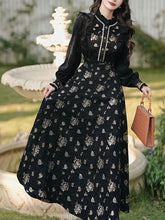 Load image into Gallery viewer, 1950S Vintage Black Embroidered Puffed Sleeve Shirt And Swing Skirt Set