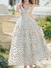 Load image into Gallery viewer, Vintage White Polka Dots Spaghetti Strap Maxi Dress
