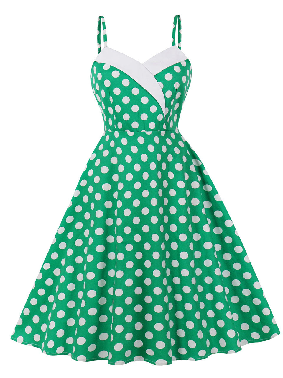 Green And White Plaid Spaghetti Straps Vintage 1950s Swing Dress