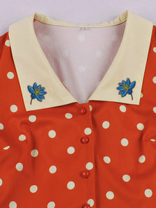 Sunny Dots Vintage Orange Full-Skirted Swing Dress with Headband