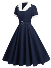 Load image into Gallery viewer, Sweet Navy Sailor Collar Short Sleeve Swing Vintage Dress with Hat Set