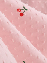 Load image into Gallery viewer, Vintage 1950s Pink Cherry Print Swiss Dot Spaghetti Straps Swing Dress