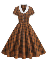 Load image into Gallery viewer, Orange Tartan Plaid Vintage Dress with a White Shawl Collar