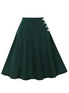 1950s Classic A-Line Skirt with Contrasting White Buttons