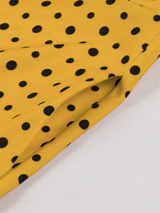 Butterflies Vintage Yellow Polka Dot Dress with a Bow-Tied Neckline