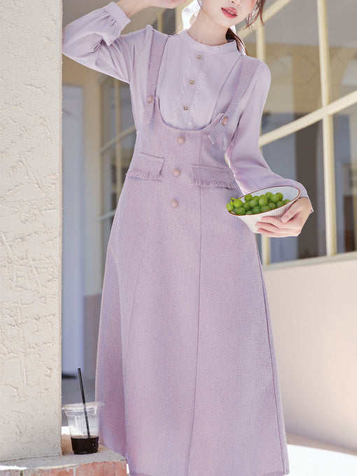 Lilac Fake Two-piece Long Sleeve Vintage 1950S Swing Dress