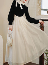 Load image into Gallery viewer, Ballet Sweet Pearl Collar Vintage Little Black And White Dress