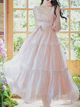 Load image into Gallery viewer, Pink Square Neck Lace Ruffle Vintage Fairy Dress