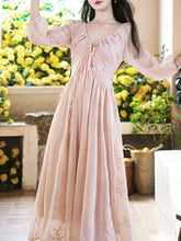 Load image into Gallery viewer, Pink V Neck Embroidered Vintage Fairy Dress