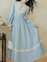 Load image into Gallery viewer, Blue Lace Ruffles Edwardian Revival Dress