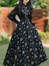 Load image into Gallery viewer, 1950S Vintage Black Embroidered Puffed Sleeve Shirt And Swing Skirt Set