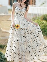 Load image into Gallery viewer, Vintage White Polka Dots Spaghetti Strap Maxi Dress