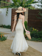 Load image into Gallery viewer, Vintage White Lace Spaghetti Strap Maxi Fish Tail Dress