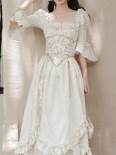 Load image into Gallery viewer, Victorian White Corset Midi Dress - French Rococo Angel Embroidery Ruffle Dress