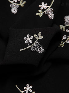 Black Embroidered Flowers Long Sleeve 1940S Fishtail Vintage Dress