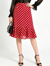 Load image into Gallery viewer, 1950s Vintage Red Chiffon Shirt &amp; Polka Dot Mermaid Midi Skirt Set