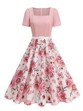 Load image into Gallery viewer, 1950s Vintage Floral Print Sweetheart Audrey Hepburn Style Rockabilly Swing Dress