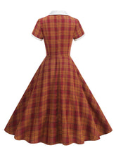 Load image into Gallery viewer, Orange Tartan Plaid Vintage Dress with a White Shawl Collar