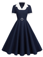 Load image into Gallery viewer, Sweet Navy Sailor Collar Short Sleeve Swing Vintage Dress with Hat Set