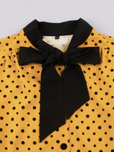 Load image into Gallery viewer, Butterflies Vintage Yellow Polka Dot Dress with a Bow-Tied Neckline