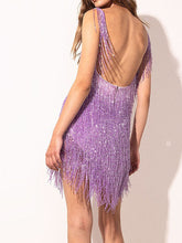 Load image into Gallery viewer, Purple 1920s Sequin Flapper Great Gatsby Dress with Fringe