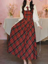 Load image into Gallery viewer, Red Tartan Wool Blend Jumper Dress with White Long Sleeve Blouse
